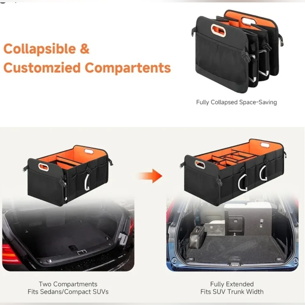 New 3 Compartment Collapsible Trunk Organizer with Removable Cooler For Car SUV